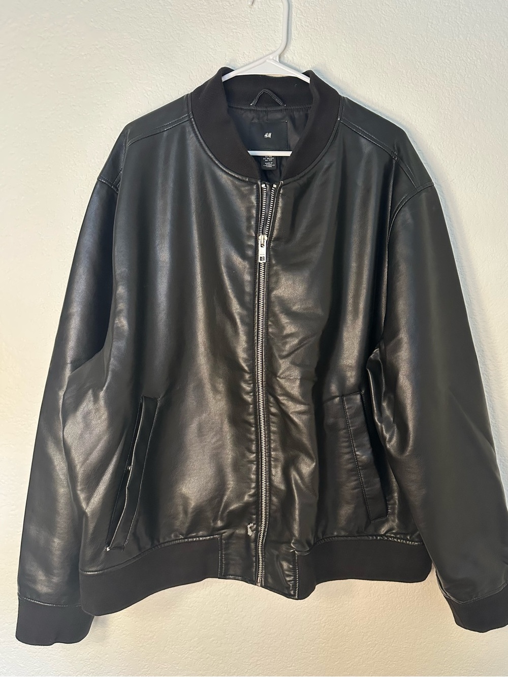 H&M Black Faux Leather Bomber Jacket Men’s 3XL Zip Up